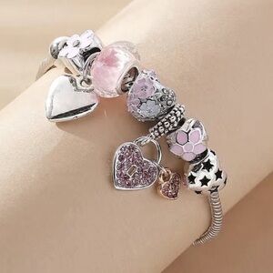 New Silver and Pink Charm Bracelet